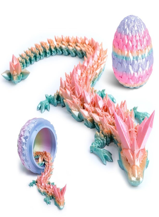 Flavery 3D Printed Dragon Egg - 12 inch Dragon in Gemstone Egg, Easter Basket Stuffers, Flexible Fidget Toy, Executive Desk Pet, Figure Decor, Easter Egg (Rainbow) - Image 1